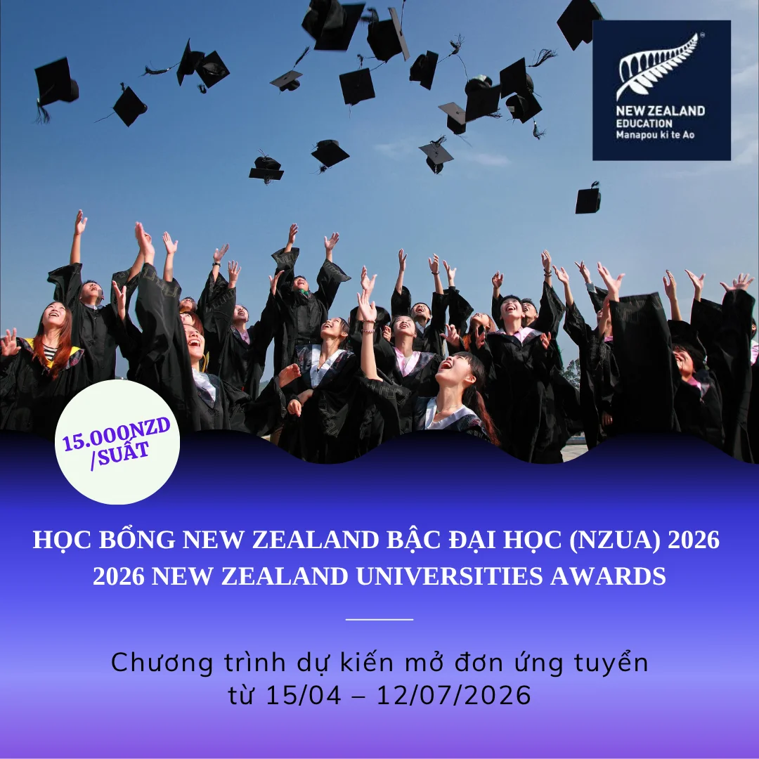 Học Bổng NZUA (New Zealand Universities Awards) 2026 – Cơ Hội Nhận Học Bổng 15,000 NZD Cho Sinh Viên Việt Nam