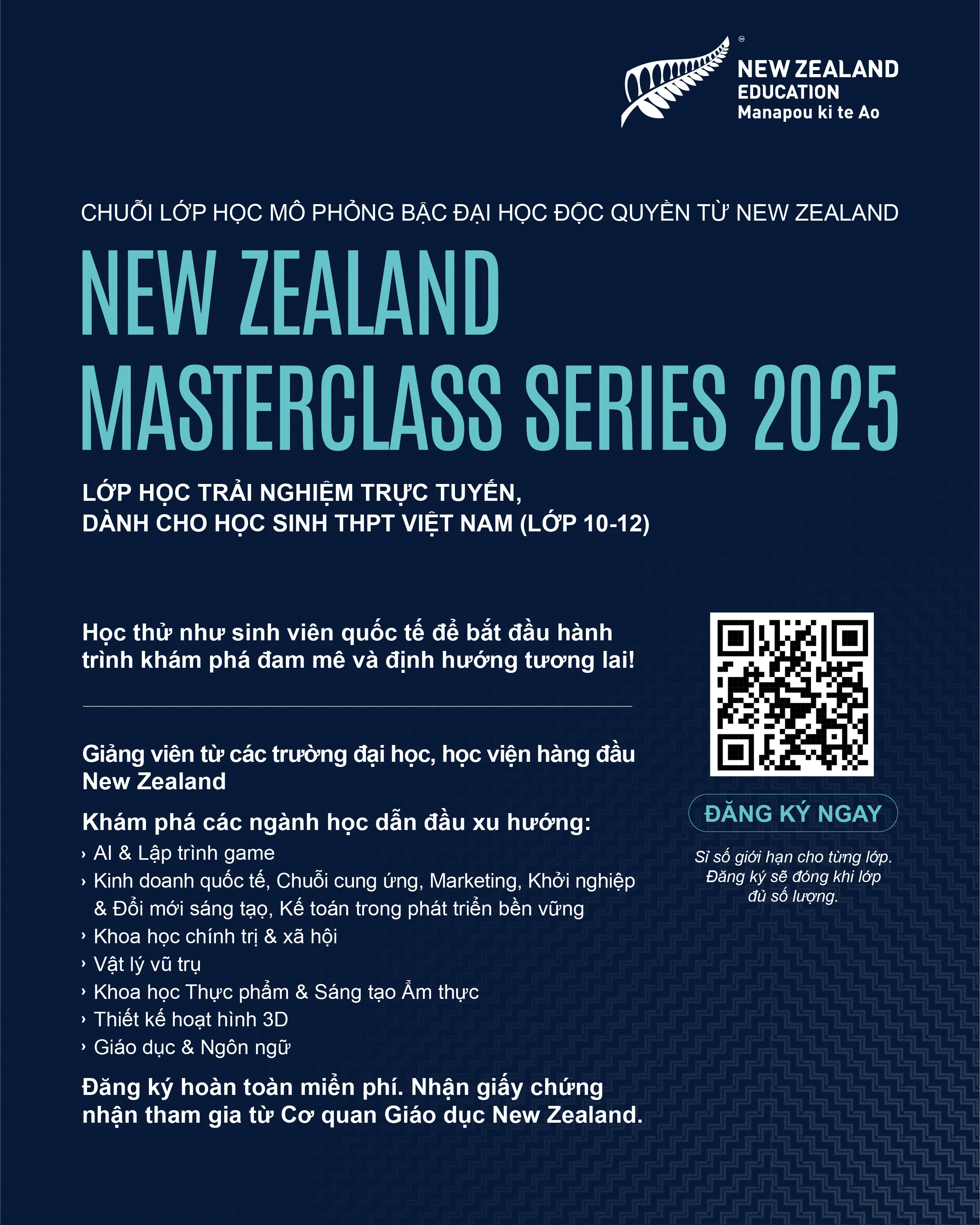 Trải Nghiệm New Zealand Masterclass Series MIỄN PHÍ cho Học sinh THPT
